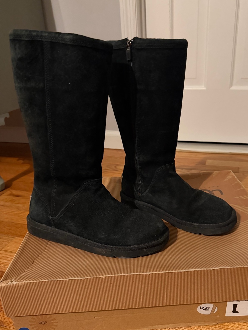 UGG Black Suede Mid-Calf Boots with Side Zip